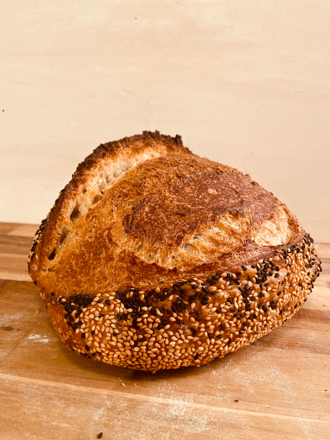 sesame sourdough loaf with mixed seeds